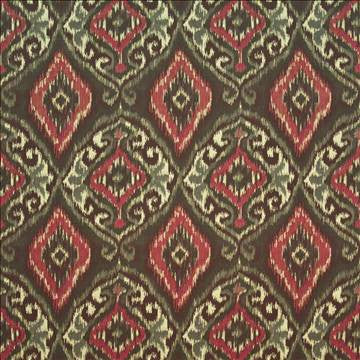 Rucio Ikat Morrish Red by Kasmir Fabric 1403 51% Cotton 49% Polyester CHINA 27,000 Wyzenbeek Double Rubs H: 13 4/8 inches, V: 18 inches 54 - 55 - Fabric Carolina - Kasmir
