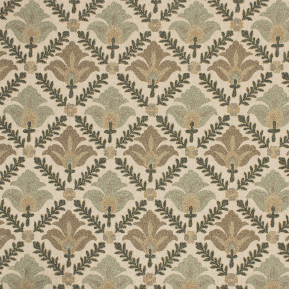 Greenhouse Fabric S7004 Celadon - 66% Polyester, 23% Linen, 11% Cotton (Embroidery: 60% Polyester, 25% Cotton, 15% Linen) India 9000 8.875" H, 9.5" V 54" - My Fabric Connection -