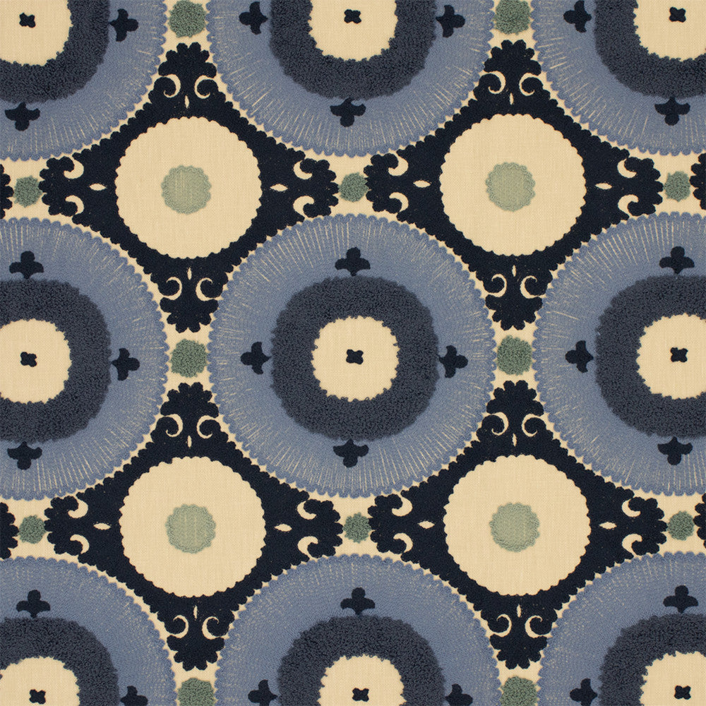 Greenhouse Fabric S7074 Azure - 52% Polyester, 48% Cotton (Embroidery: 100% Cotton) India 9000 9" H, 9.25" V 55" - My Fabric Connection -