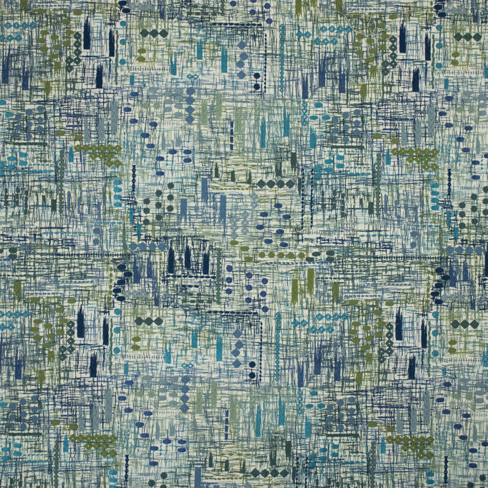 Greenhouse Fabric S7314 Azure - 100% Cotton (Embroidery: 80% Polyester, 20% Rayon) India 9000 16.75" H, 15.25" V 52" - My Fabric Connection -