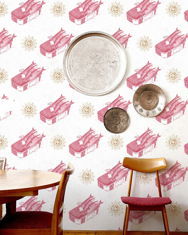 Sardines Red Premium Wallpaper by Mind the Gap Designer Wallpaper WALLPAPER DESIGNER COLLECTION Non-woven Made in Europe Paste the wall 3 rolls x 20.5 x 3.25 yards - Swanky Fabrics -