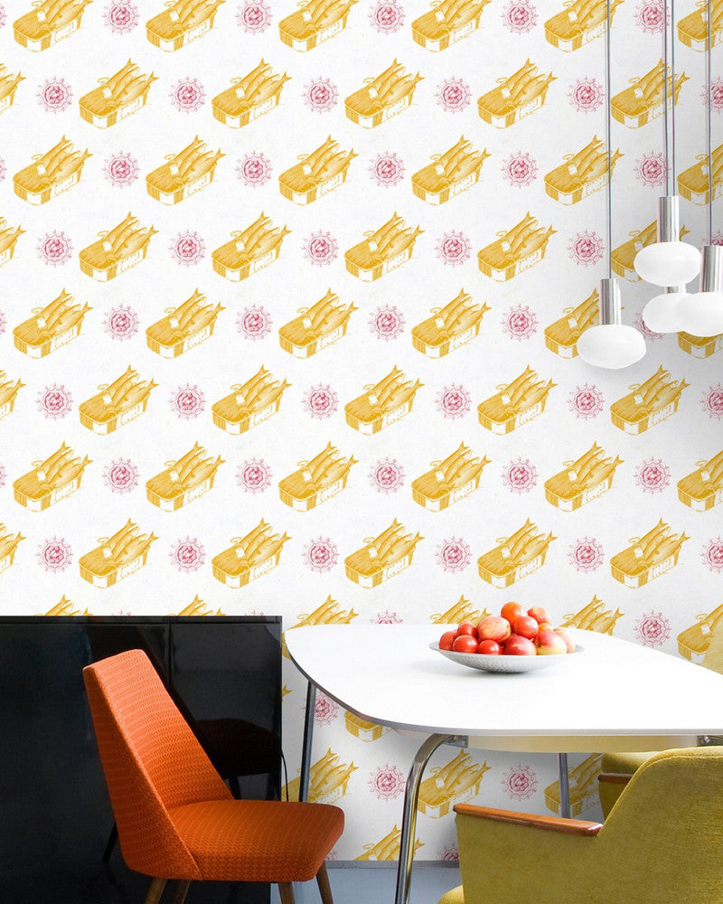 Sardines Yellow Premium Wallpaper by Mind the Gap Designer Wallpaper WALLPAPER DESIGNER COLLECTION Non-woven Made in Europe Paste the wall 3 rolls x 20.5 x 3.25 yards - Swanky Fabrics -