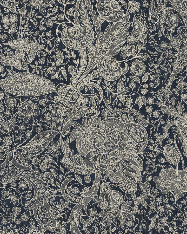SARKOZI EMBROIDERY Indigo Wallpaper (WP30027) by Mind The Gap | WP30027 | TRANSYLVANIAN ROOTS | 1 roll x 20.5 x 393.7 in | 0.52m / 20.5in | 10m / 393.7in | 5.20mp | 50cm / 19.6in | Indigo | Satin Matte | Paste the wall | 1-roll in a box | Fabric Carolina | https://www.fabriccarolina.com/