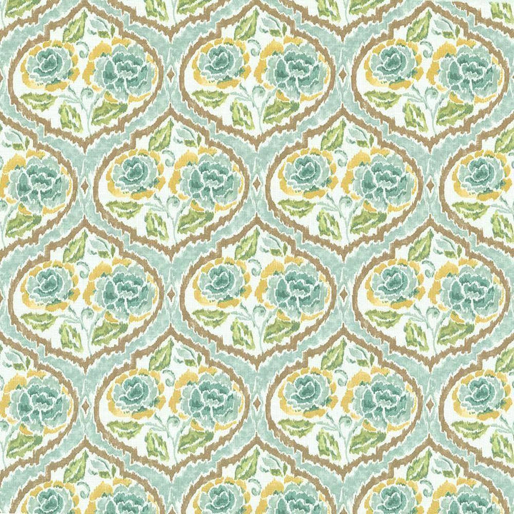 Sassy Floral Green Tea by Kasmir Fabric 1420 USA 30,000 Wyzenbeek Double Rubs H: 13 4/8 inches, V:18 inches 54 - 55 - Fabric Carolina - Kasmir