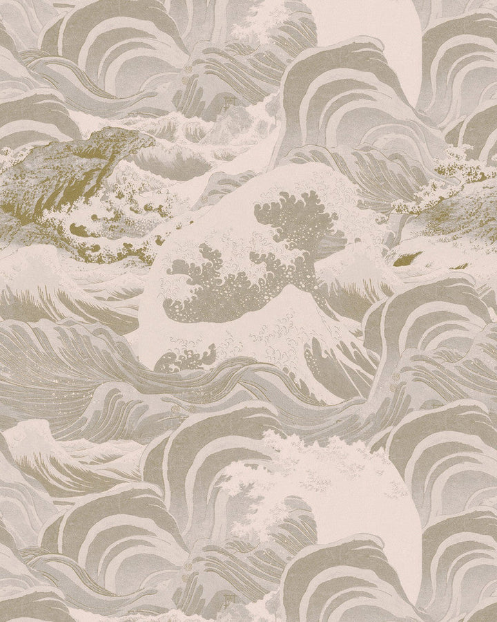 Sea Waves Neutral Wallpaper by Mind the Gap Designer Wallpaper SUNDANCE VILLA Satin Matte Made in Europe Paste the wall 1 roll x 20.5 x 10.9 yards - Swanky Fabrics -