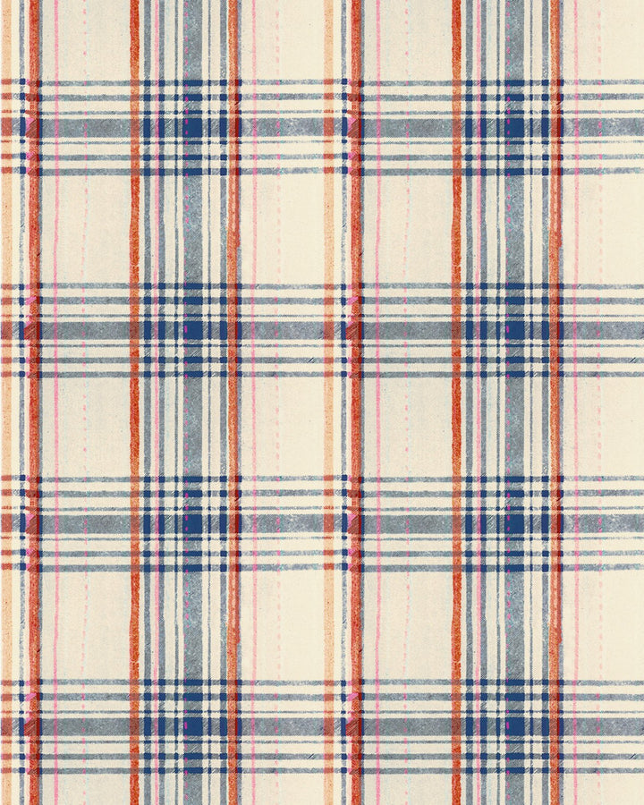 SEAPORT PLAID Cream Wallpaper (WP30068) by Mind The Gap | WP30068 | SUNDANCE VILLA | 1 roll x 20.5 x 393.7 in | 0.52m / 20.5in | 10m / 393.7in | 5.20mp | 64cm / 26.1in | Indigo, Red, White | Satin Matte | Paste the wall | 1-roll in a box | Fabric Carolina | https://www.fabriccarolina.com/