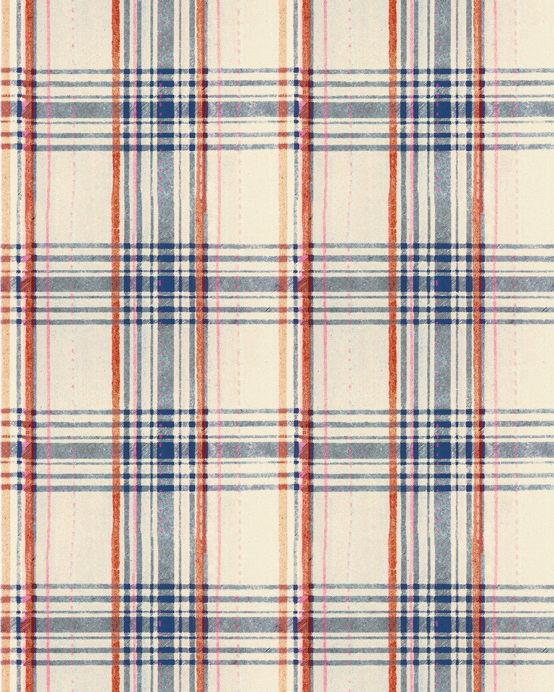 SEAPORT PLAID Cream Wallpaper (WP30068) by Mind The Gap | WP30068 | SUNDANCE VILLA | 1 roll x 20.5 x 393.7 in | 0.52m / 20.5in | 10m / 393.7in | 5.20mp | 64cm / 26.1in | Indigo, Red, White | Satin Matte | Paste the wall | 1-roll in a box | Fabric Carolina | https://www.fabriccarolina.com/