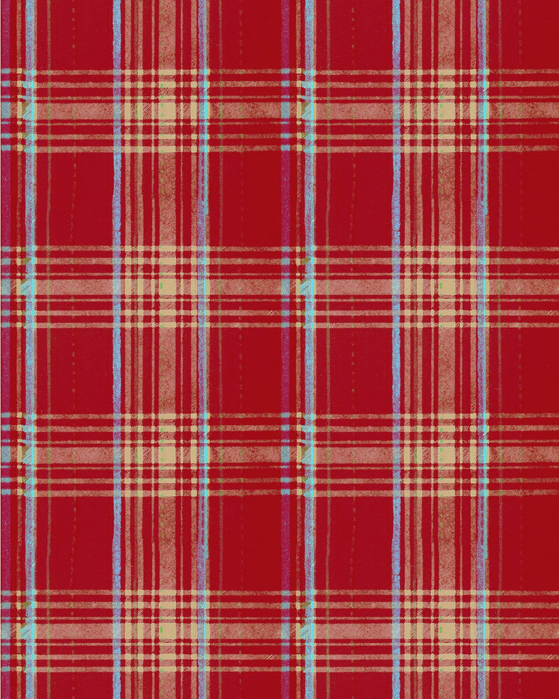 Seaport Plaid Red Wallpaper by Mind the Gap Designer Wallpaper SUNDANCE VILLA Satin Matte Made in Europe Paste the wall 1 roll x 20.5 x 10.9 yards - Swanky Fabrics -