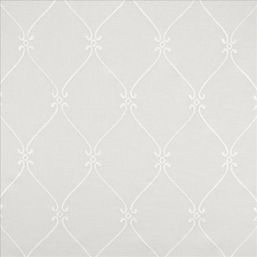 Searcy White by Kasmir Fabric 5108 100% Polyester
 TURKEY </p><p>Repeat: Horizontal: 6 2/8 inches and Vertical: 10 inches 118 - 127 - Fabric Carolina -