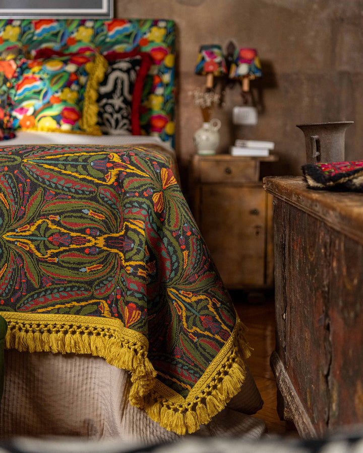 SERENADE Woven Fabric (FB00185) by Mind The Gap | FB00185 | TRANSYLVANIAN RHAPSODY | Black, Green, Yellow, Red | Meter | 150(±5%)x100 | (W)37.5 x (L)57cm / (W)14.7 x (L)22.4 in | mixed fabric | 27% Acrylic, 37% Cotton, Other Fibers | Fabric Carolina | https://www.fabriccarolina.com/