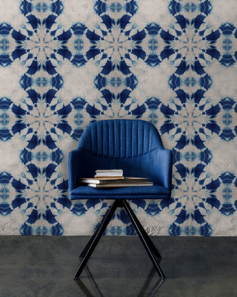 SHIBORI FLOWER (WP20204) by Mind The Gap | WP20204 | PREMIUM DESIGNER WALLPAPER COLLECTION | 3 rolls x 20.5 x 118.1 in | 0.52m / 20.5in | 3m / 118in | 4.65mp | 52cm / 20.5in | Blue, White | Non-woven | Paste the wall | 3-rolls in a box | Fabric Carolina | https://www.fabriccarolina.com/