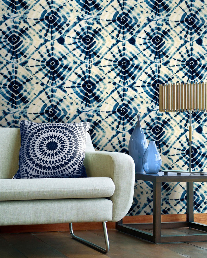 SHIBORI SWIRLS (WP20205) by Mind The Gap | WP20205 | PREMIUM DESIGNER WALLPAPER COLLECTION | 3 rolls x 20.5 x 118.1 in | 0.52m / 20.5in | 3m / 118in | 4.65mp | 65cm / 25.6in | Blue, White | Non-woven | Paste the wall | 3-rolls in a box | Fabric Carolina | https://www.fabriccarolina.com/