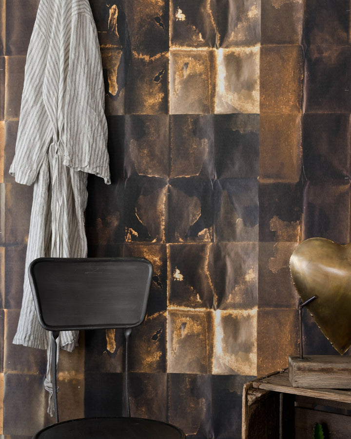 SHIBUI Copper Wallpaper (WP20347) by Mind The Gap | WP20347 | THE WALLPAPER COLLECTABLES | 3 rolls x 20.5 x 118.1 in | 0.52m / 20.5in | 3m / 118in | 4.65mp | 77cm / 30.4in | Black, Gold | Textured Matte | Paste the wall | 3-rolls in a box | Fabric Carolina | https://www.fabriccarolina.com/