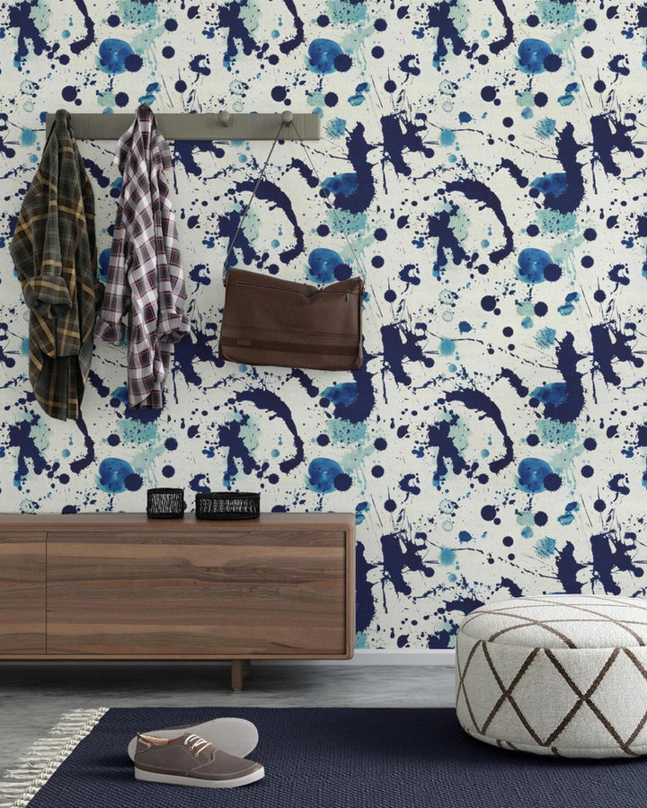SPLATTERS (WP20184) by Mind The Gap | WP20184 | PREMIUM DESIGNER WALLPAPER COLLECTION | 3 rolls x 20.5 x 118.1 in | 0.52m / 20.5in | 3m / 118in | 4.65mp | 52cm / 20.5in | Indigo blue, White | Non-woven | Paste the wall | 3-rolls in a box | Fabric Carolina | https://www.fabriccarolina.com/