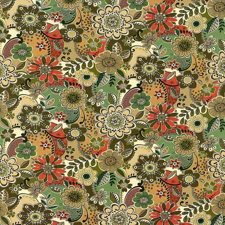 Spring Bouquet Cedar by Kasmir Fabric 1417 100% Cotton PAKISTAN 15,000 Wyzenbeek Double Rubs Horizontal: 54 inches and Vertical: 27 inches 54 - 55 - Fabric Carolina -
