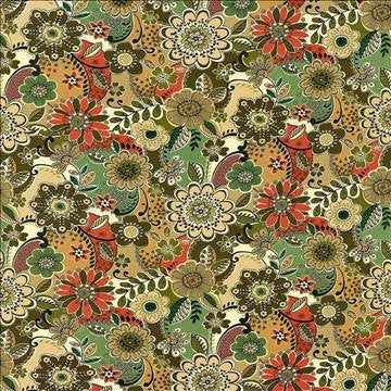 Spring Bouquet Cedar by Kasmir Fabric 1417 100% Cotton PAKISTAN 15,000 Wyzenbeek Double Rubs H: 54 inches, V: 27 inches 54 - 55 - Fabric Carolina - Kasmir