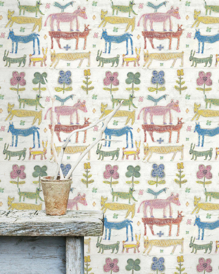 Stacked Animals by Mind the Gap Designer Wallpaper THE SUGARBOO COLLECTION Non-woven Made in Europe Paste the wall 3 rolls x 20.5 x 3.25 yards - Swanky Fabrics -