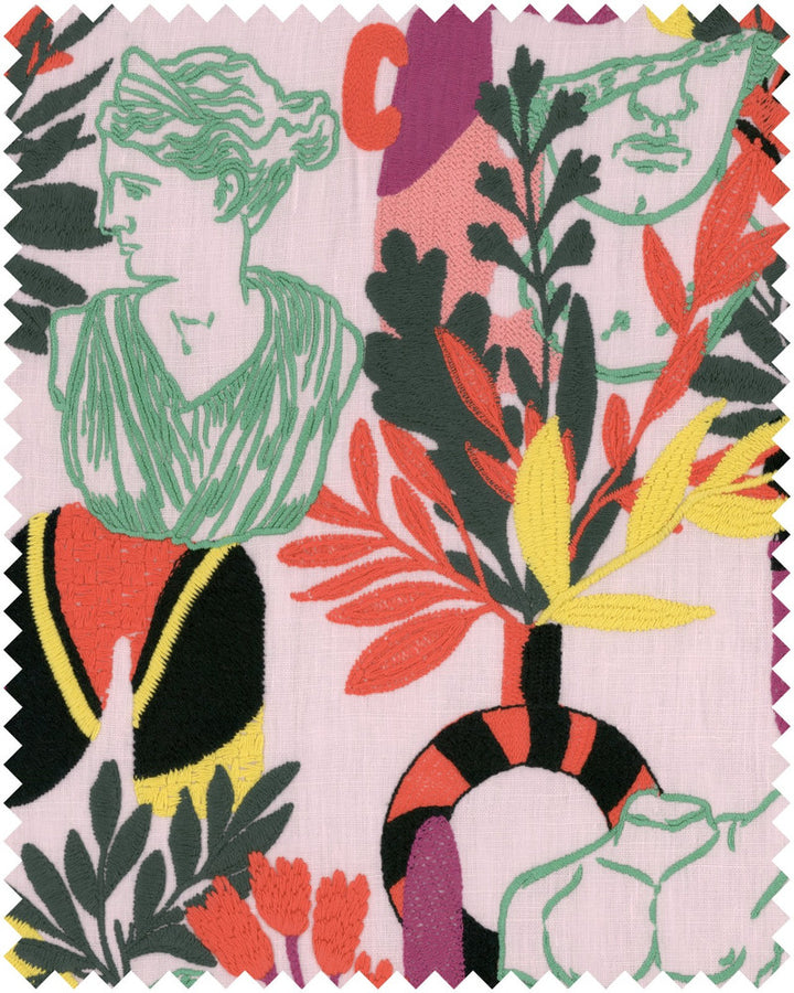 STATUARIO Pink Embroidered Fabric (FB00147) by Mind The Gap | FB00147 | LA DOLCE VITA | Green, Pink, Red, Yellow | Fabric Carolina | https://www.fabriccarolina.com/