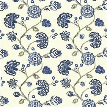 Stoneleigh Cobalt by Kasmir Fabric 1436 100% Cotton USA 12,000 Wyzenbeek Double Rubs H: 27 inches, V: 25 2/8 inches 54 - Fabric Carolina - Kasmir