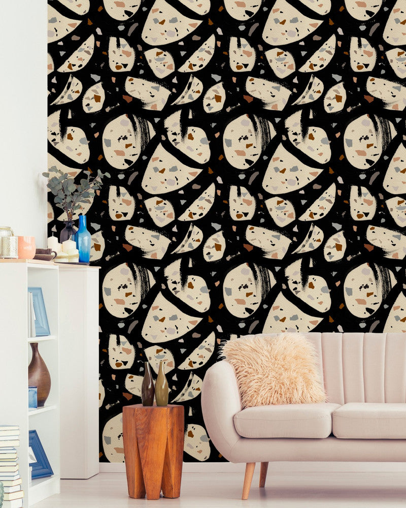 TERRAZZO Wallpaper (WP20335) by Mind The Gap | WP20335 | THE WALLPAPER COLLECTABLES | 3 rolls x 20.5 x 118.1 in | 0.52m / 20.5in | 3m / 118in | 4.65mp | 64cm / 26.1in | Black, Brown, Grey | Textured Matte | Paste the wall | 3-rolls in a box | Fabric Carolina | https://www.fabriccarolina.com/