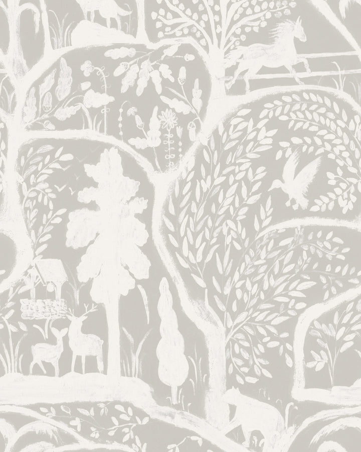 THE ENCHANTED WOODLAND Solstice Wallpaper (WP20815) by Mind The Gap | WP20815 | 1 roll x 52x900 cm / 20.47x354.33in | 0.52m / 20.5in | 9m / 354in | 4.68sqm / 50sq ft | 80cm / 31.4in | White, Grey | Non-woven Textured | Paste the wall | 1-roll in a box | Fabric Carolina | https://www.fabriccarolina.com/