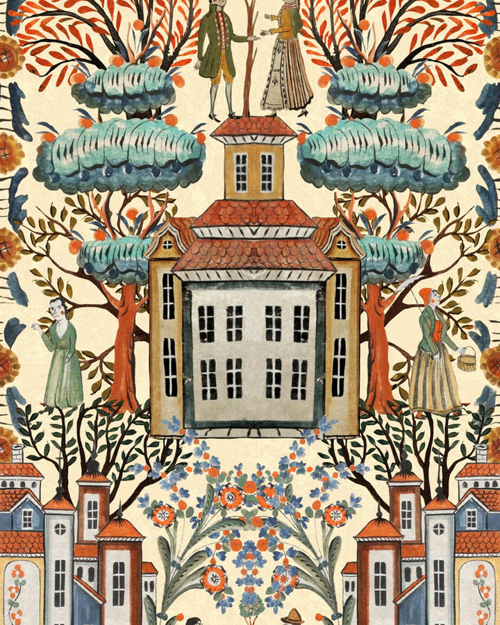 TALES OF TYROL Taupe Wallpaper (WP20684) by Mind The Gap | WP20684 | TYROL APRES-SKI HOME COLLECTION | 3 rolls x 20.5 x 118.1 in | 0.52m / 20.5in | 3m / 118in | 4.65mp | 100cm / 39.3in | Blue, Red, Taupe, Turquoise | Textured Matte | Paste the wall | 3-rolls in a box | Fabric Carolina | https://www.fabriccarolina.com/