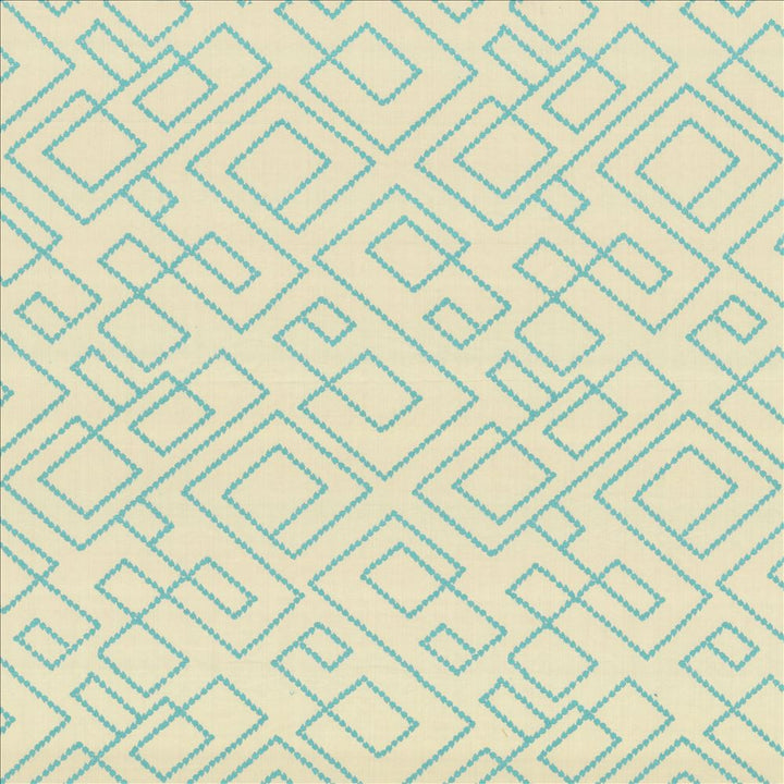 Tallmadge Fret Turquoise by Kasmir Fabric 1442 100% Cotton Embroidery 100% Cotton INDIA Not Tested Horizontal: 17 inches and Vertical: 15 6/8 inches 52 - Fabric Carolina -