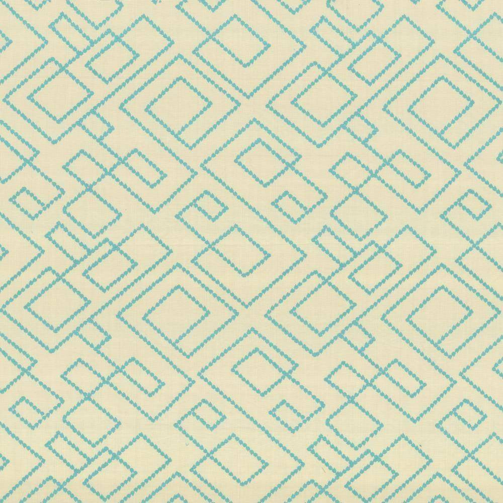Tallmadge Fret Turquoise by Kasmir Fabric 1442 INDIA Not Tested H: 17 inches, V:15 6/8 inches 54 - Fabric Carolina - Kasmir