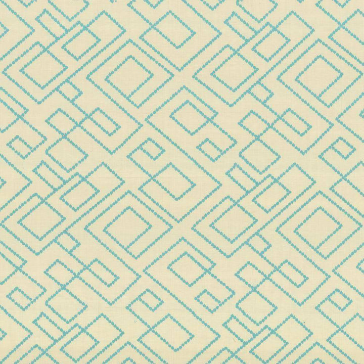 Tallmadge Fret Turquoise by Kasmir Fabric 1442 INDIA Not Tested H: 17 inches, V:15 6/8 inches 54 - Fabric Carolina - Kasmir