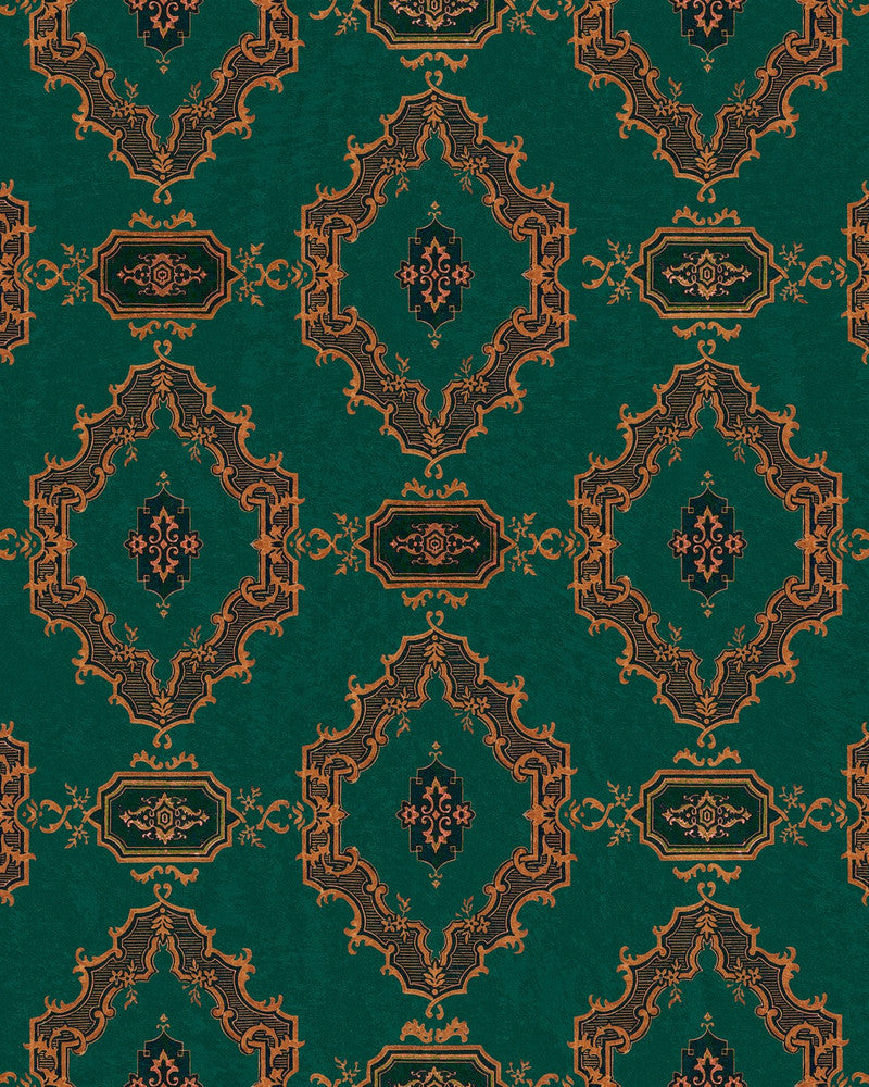 THE BAR TAPESTRY Viridian Wallpaper (WP30180) by Mind The Gap | WP30180 | ORIENT EXPRESS | 1 roll x 20.5 x 393.7 in | 0.52m / 20.5in | 10m / 393.7in | 5.20mp | 52cm / 20.5in | Copper, Green | Non-woven | Paste the wall | 1-roll in a box | Fabric Carolina | https://www.fabriccarolina.com/