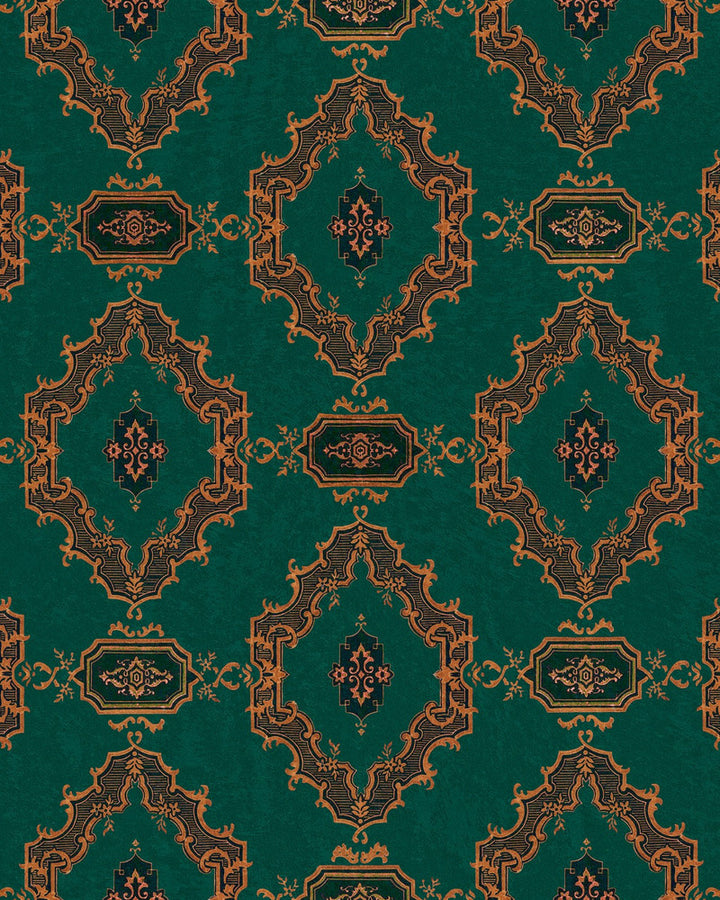 THE BAR TAPESTRY Viridian Wallpaper (WP30180) by Mind The Gap | WP30180 | ORIENT EXPRESS | 1 roll x 20.5 x 393.7 in | 0.52m / 20.5in | 10m / 393.7in | 5.20mp | 52cm / 20.5in | Copper, Green | Non-woven | Paste the wall | 1-roll in a box | Fabric Carolina | https://www.fabriccarolina.com/