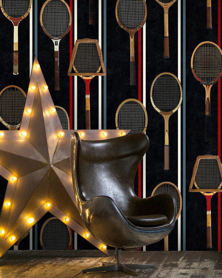 THE GAME Anthracite Wallpaper (WP20244) by Mind The Gap | WP20244 | PREMIUM DESIGNER WALLPAPER COLLECTION | 3 rolls x 20.5 x 118.1 in | 0.52m / 20.5in | 3m / 118in | 4.65mp | 150cm / 59in | Black, Blue, Brown, Red | Non-woven | Paste the wall | 3-rolls in a box | Fabric Carolina | https://www.fabriccarolina.com/