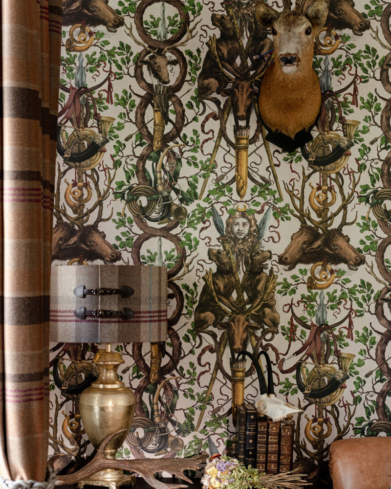 The Ganghofer Hunt Dark Wallpaper by Mind the Gap Designer Wallpaper TYROL APRES-SKI HOME COLLECTION Textured Matte Made in Europe Paste the wall 3 rolls x 20.5 x 3.25 yards - Swanky Fabrics -