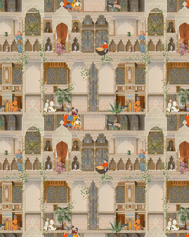 THE KASBAH Wallpaper (WP20755) by Mind The Gap | WP20755 | TALES OF MAGHREB | 3 rolls x 20.5 x 118.1 in | 0.52m / 20.5in | 3m / 118in | 4.68mp | 150cm / 59in | Blue, Green, Red, Taupe | Textured Matte | Paste the wall | 3-rolls in a box | Fabric Carolina | https://www.fabriccarolina.com/