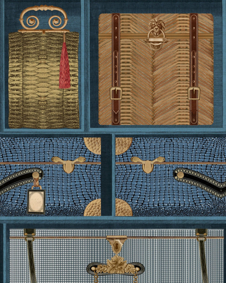 The Luggage Car Blue Wallpaper by Mind the Gap Designer Wallpaper ORIENT EXPRESS Non-woven Made in Europe Paste the wall 1 roll x 20.47 x 9.8 yards - Swanky Fabrics -