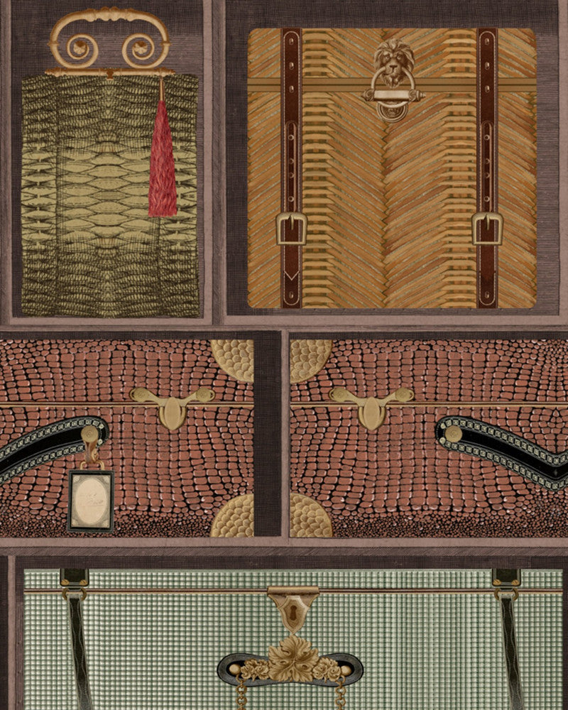 The Luggage Car Green Wallpaper by Mind the Gap Designer Wallpaper ORIENT EXPRESS Non-woven Made in Europe Paste the wall 1 roll x 20.47 x 9.8 yards - Swanky Fabrics -