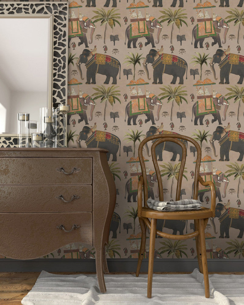 THE PROCESSION Taupe Wallpaper (WP20258) by Mind The Gap | WP20258 | PREMIUM DESIGNER WALLPAPER COLLECTION | 3 rolls x 20.5 x 118.1 in | 0.52m / 20.5in | 3m / 118in | 4.65mp | 60cm / 23.6in | Brown, Green, Red, Taupe | Non-woven | Paste the wall | 3-rolls in a box | Fabric Carolina | https://www.fabriccarolina.com/