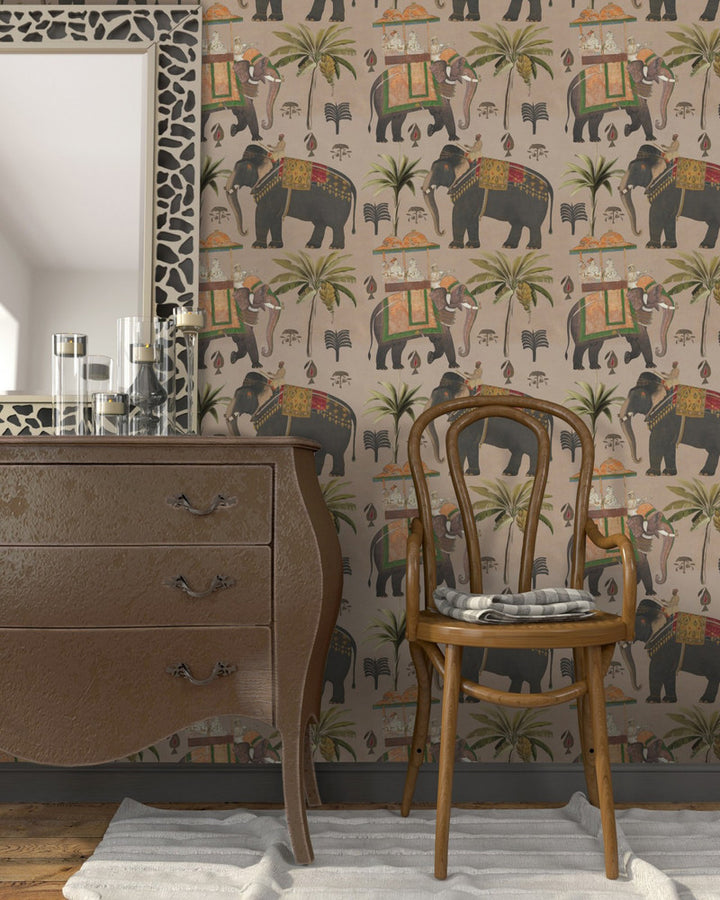THE PROCESSION Taupe Wallpaper (WP20258) by Mind The Gap | WP20258 | PREMIUM DESIGNER WALLPAPER COLLECTION | 3 rolls x 20.5 x 118.1 in | 0.52m / 20.5in | 3m / 118in | 4.65mp | 60cm / 23.6in | Brown, Green, Red, Taupe | Non-woven | Paste the wall | 3-rolls in a box | Fabric Carolina | https://www.fabriccarolina.com/