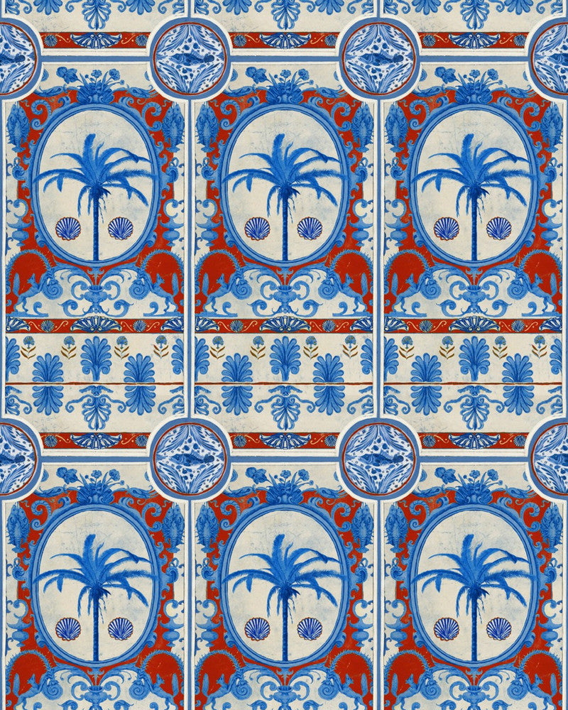 The Villa Mural Red Wallpaper by Mind the Gap Designer Wallpaper SUNDANCE VILLA Textured Matte Made in Europe Paste the wall 3 rolls x 20.5 x 3.25 yards - Swanky Fabrics -
