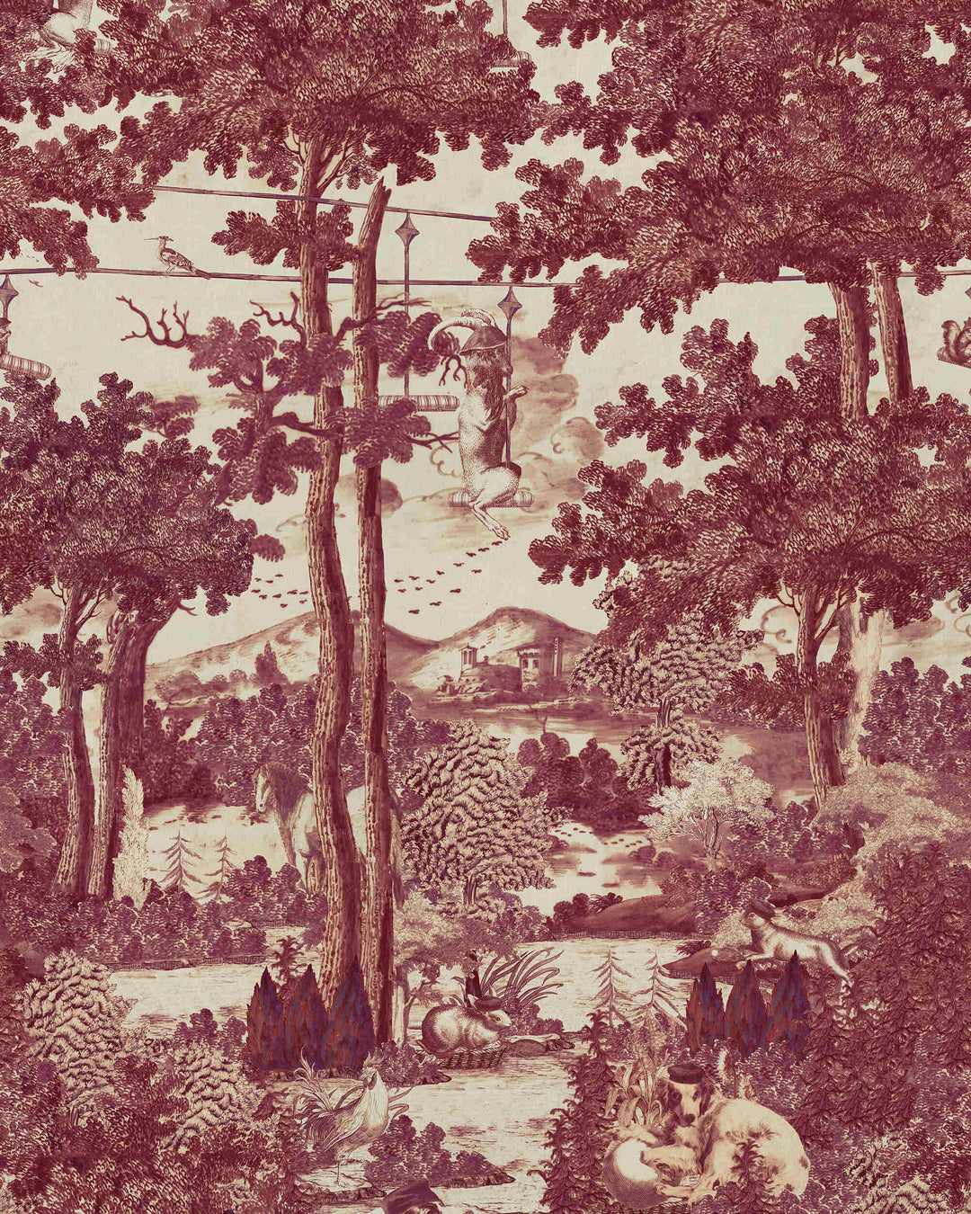 TOILE DU CARPATHIANS Ruby Wallpaper (WP20927) by Mind The Gap | WP20927 | TRANSYLVANIAN RHAPSODY | 3 rolls x 52 x 300 cm / 20.5 x 118.1 in | 0.52m / 20.5in | 3m / 118in | 4.68sqm / 50sq ft | L300cm / L118.1in | Taupe, Red | Non-woven Textured | Paste the wall | 3 rolls in a box | Fabric Carolina | https://www.fabriccarolina.com/