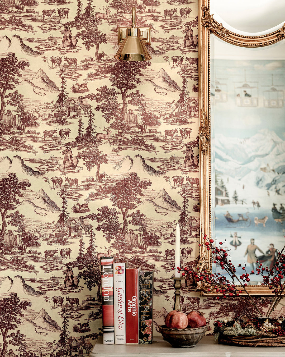 TOILE DU TYROL Evergreen Wallpaper (WP30146) by Mind The Gap | WP30146 | TYROL APRES-SKI | 1 roll x 52x1000 cm / 20.5x393.7 in | 0.52m / 20.5in | 10m / 393.7in | 5.20sqm / 55.9sq ft | 52cm / 20.5in | Green, Light Green | Non-woven Satin | Paste the wall | 1-roll in a box | Fabric Carolina | https://www.fabriccarolina.com/