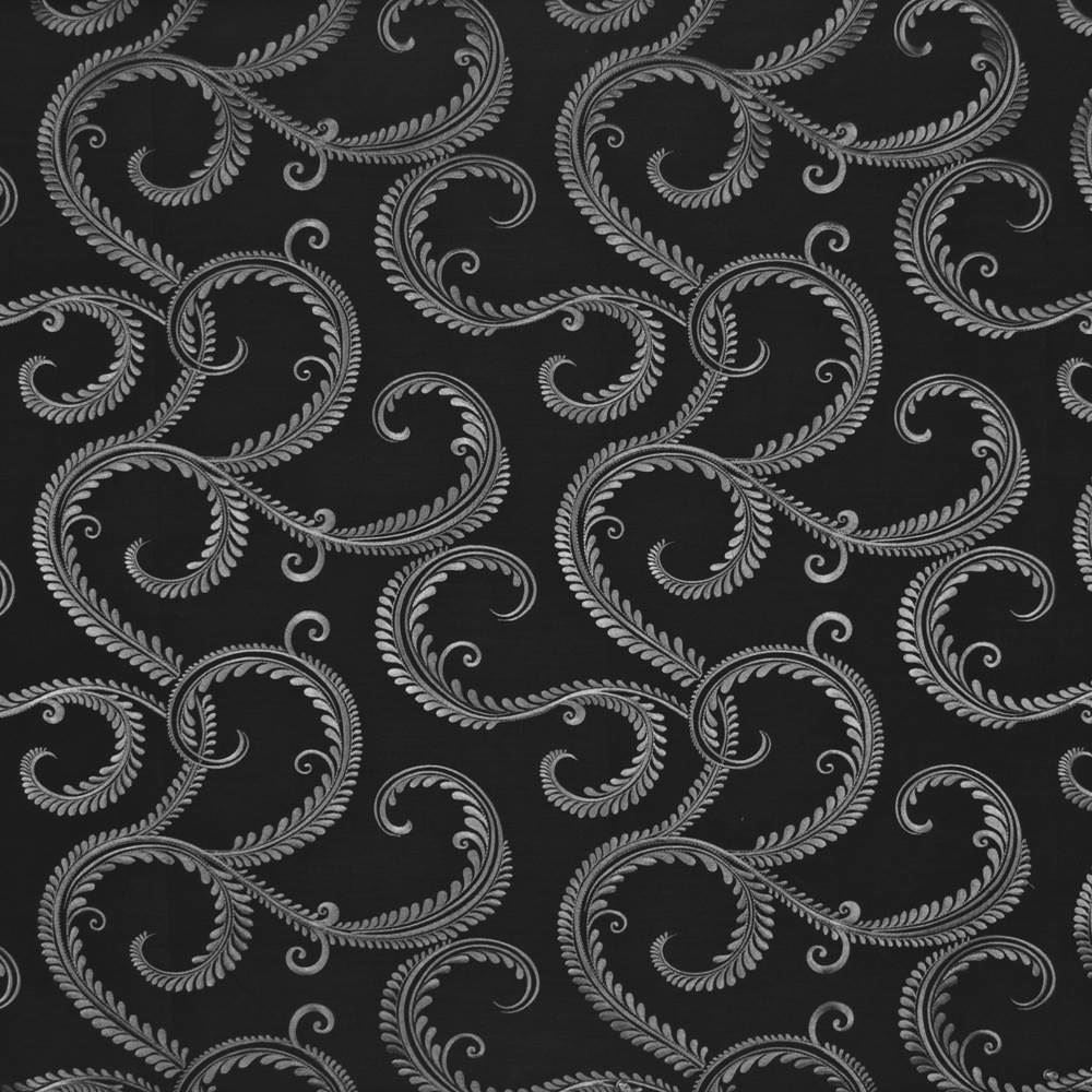 Tosca Scroll Onyx by Kasmir Fabric 1386 100% Polyester INDIA 47,000 Wyzenbeek Double Rubs Horizontal: 15 4/8 inches and Vertical: 12 4/8 inches 54 - 55 - Fabric Carolina -