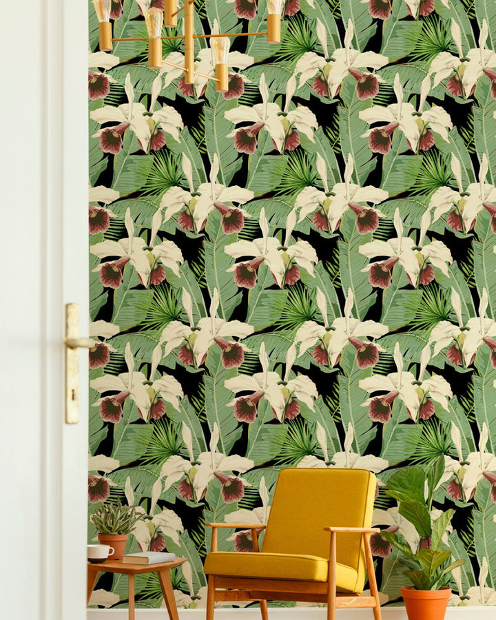 TREASURE ISLAND Anthracite Wallpaper (WP20364) by Mind The Gap | WP20364 | THE WALLPAPER COLLECTABLES | 3 rolls x 20.5 x 118.1 in | 0.52m / 20.5in | 3m / 118in | 4.65mp | 52cm / 20.5in | Black, Green, Red, White | Satin Matte | Paste the wall | 3-rolls in a box | Fabric Carolina | https://www.fabriccarolina.com/