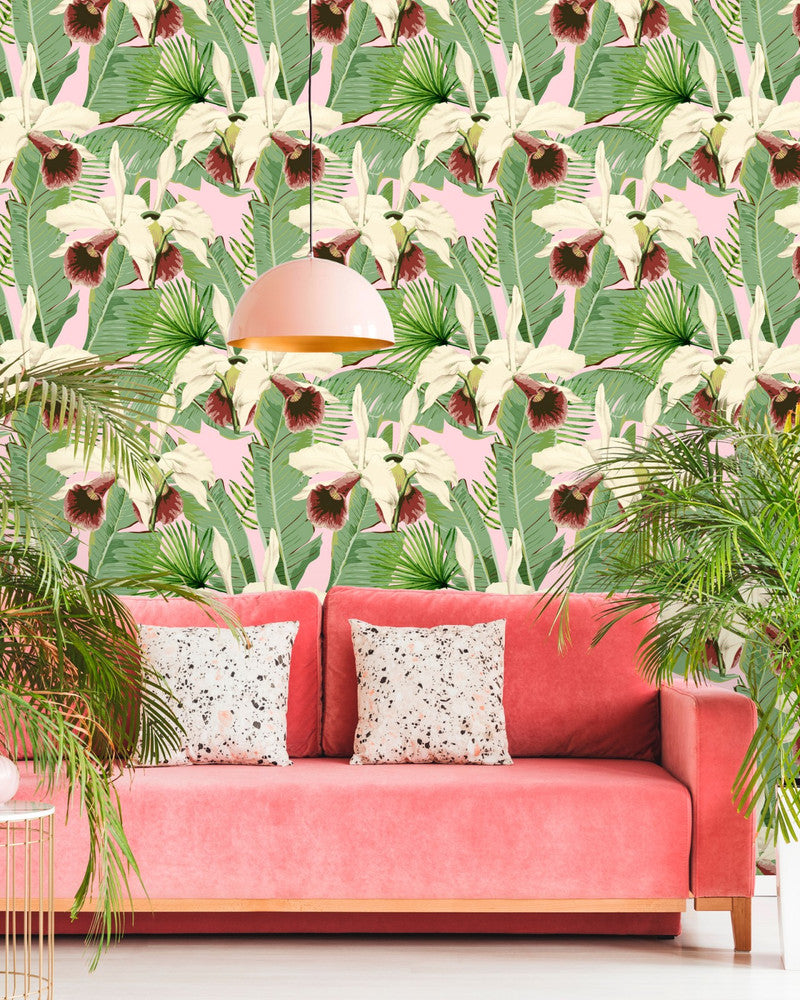 Treasure Island Pink Wallpaper by Mind the Gap Designer Wallpaper THE WALLPAPER COLLECTABLES Satin Matte Made in Europe Paste the wall 3 rolls x 20.5 x 3.25 yards - Swanky Fabrics -