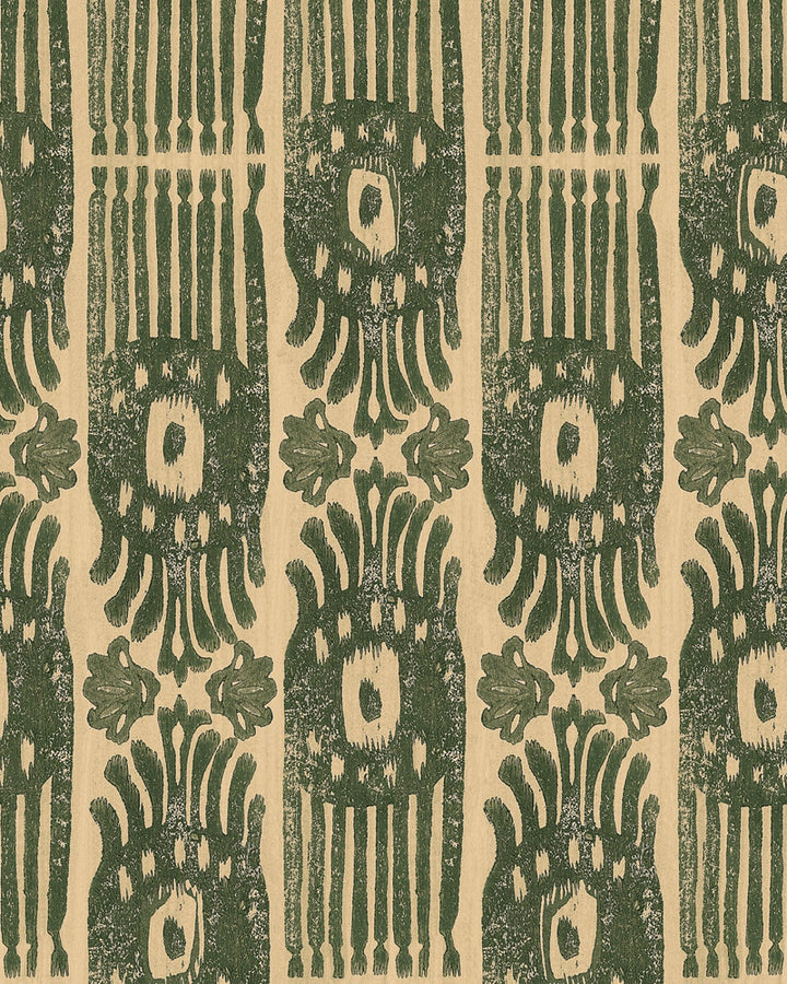 TRIBAL IKAT Myrtle Wallpaper (WP30112) by Mind The Gap | WP30112 | THE WALLPAPER COMPENDIUM 2 | 1 roll x 20.5 x 393.7 in | 0.52m / 20.5in | 10m / 393.7in | 5.20mp | 70cm / 27.6in | Green | Satin Matte | Paste the wall | 1-roll in a box | Fabric Carolina | https://www.fabriccarolina.com/