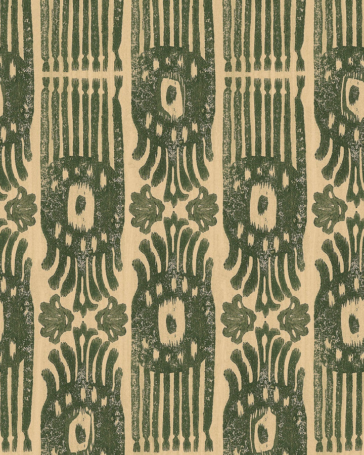 Mind The Gap Wallpaper TRIBAL IKAT Myrtle Wallpaper (WP30112) | WP30112 | THE WALLPAPER COMPENDIUM 2 | 1 roll x 20.5 x 393.7 in | 0.52m / 20.5in | 10m / 393.7in | 5.20mp | 70cm / 27.6in | Green | Satin Matte | Paste the wall | 1-roll in a box | Fabric Carolina | https://www.fabriccarolina.com/