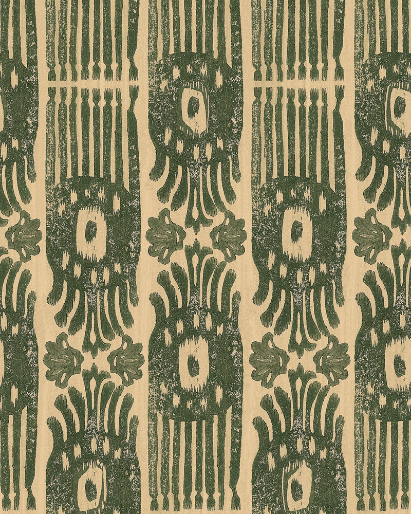 TRIBAL IKAT Myrtle Wallpaper (WP30112) by Mind The Gap | WP30112 | THE WALLPAPER COMPENDIUM 2 | 1 roll x 20.5 x 393.7 in | 0.52m / 20.5in | 10m / 393.7in | 5.20mp | 70cm / 27.6in | Green | Satin Matte | Paste the wall | 1-roll in a box | Fabric Carolina | https://www.fabriccarolina.com/