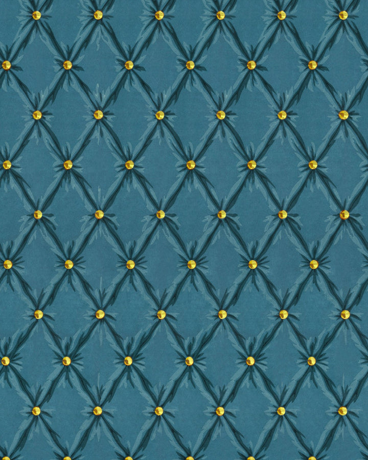 TUFTED PANEL Blue Moon Wallpaper (WP30170) by Mind The Gap | WP30170 | ORIENT EXPRESS | 1 roll x 20.5 x 393.7 in | 0.52m / 20.5in | 10m / 393.7in | 5.20mp | 70cm / 27.5in | Blue, Gold | Non-woven | Paste the wall | 1-roll in a box | Fabric Carolina | https://www.fabriccarolina.com/