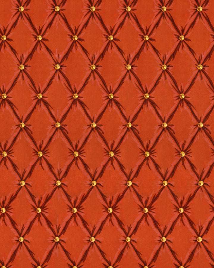TUFTED PANEL Mandarin Wallpaper (WP30172) by Mind The Gap | WP30172 | ORIENT EXPRESS | 1 roll x 20.5 x 393.7 in | 0.52m / 20.5in | 10m / 393.7in | 5.20mp | 70cm / 27.5in | Tangerine Red, Gold | Non-woven | Paste the wall | 1-roll in a box | Fabric Carolina | https://www.fabriccarolina.com/