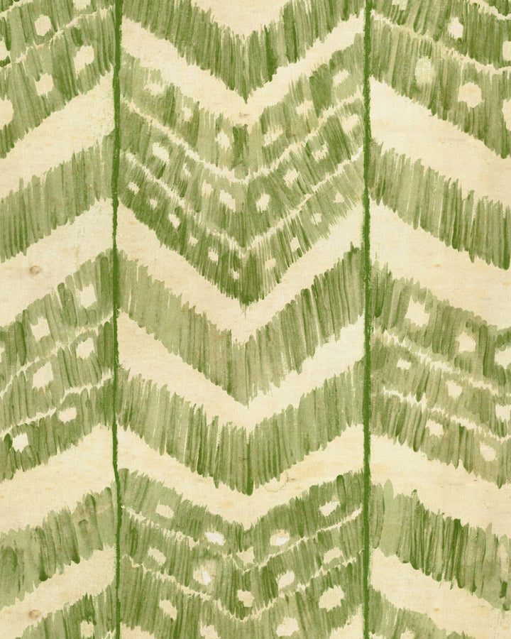 TURKISH IKAT Foliage Wallpaper (WP30055) by Mind The Gap | WP30055 | SUNDANCE VILLA | 1 roll x 20.5 x 393.7 in | 0.52m / 20.5in | 10m / 393.7in | 5.20mp | 70cm / 27.6in | Green, Taupe | Satin Matte | Paste the wall | 1-roll in a box | Fabric Carolina | https://www.fabriccarolina.com/